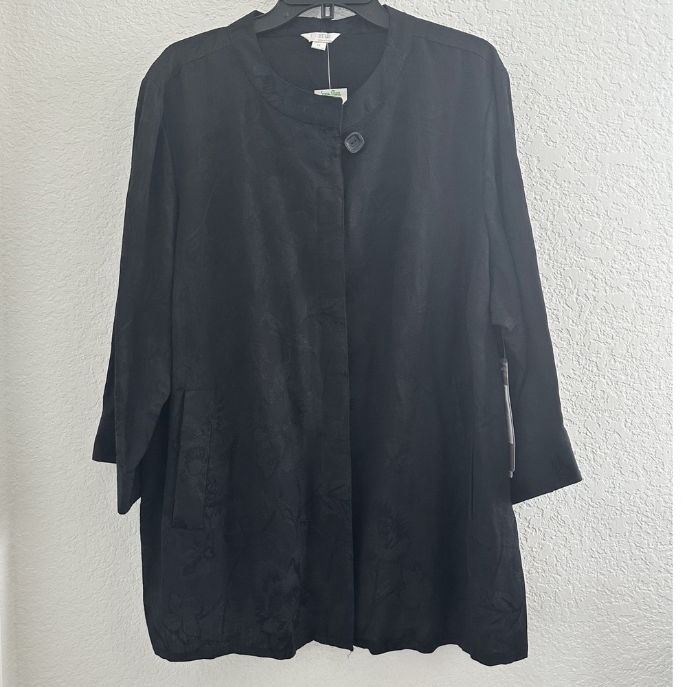 Erin London Jacket Blazer Womens 1X Black Floral Textured Button Front Money NWT